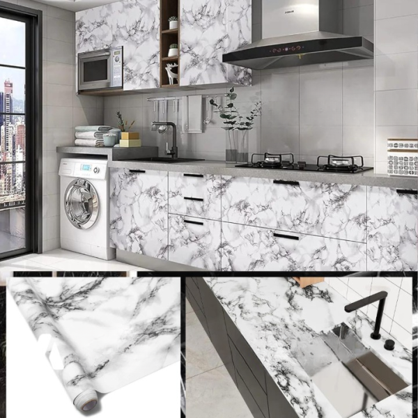 Self-Adhesive White Marble Sheet – Transform Your Space with Style & Durability! 🏡