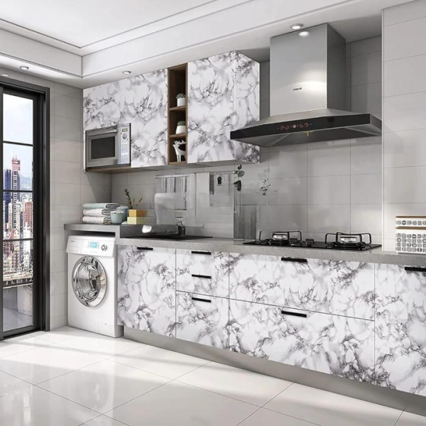 Self-Adhesive White Marble Sheet – Transform Your Space with Style & Durability! 🏡